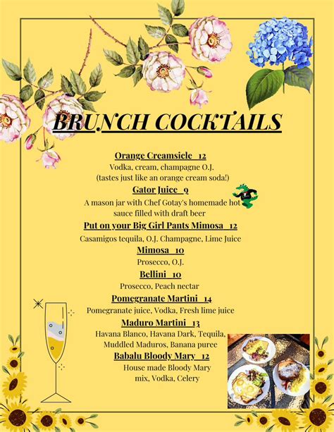 Babaluny menu  Brunch Cocktails